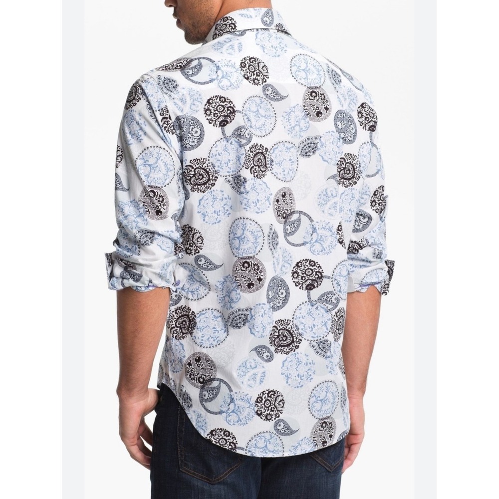 Robert Graham Men's XL Paisley‎ Circle Print Long Sleeve Button Down Shirt blue